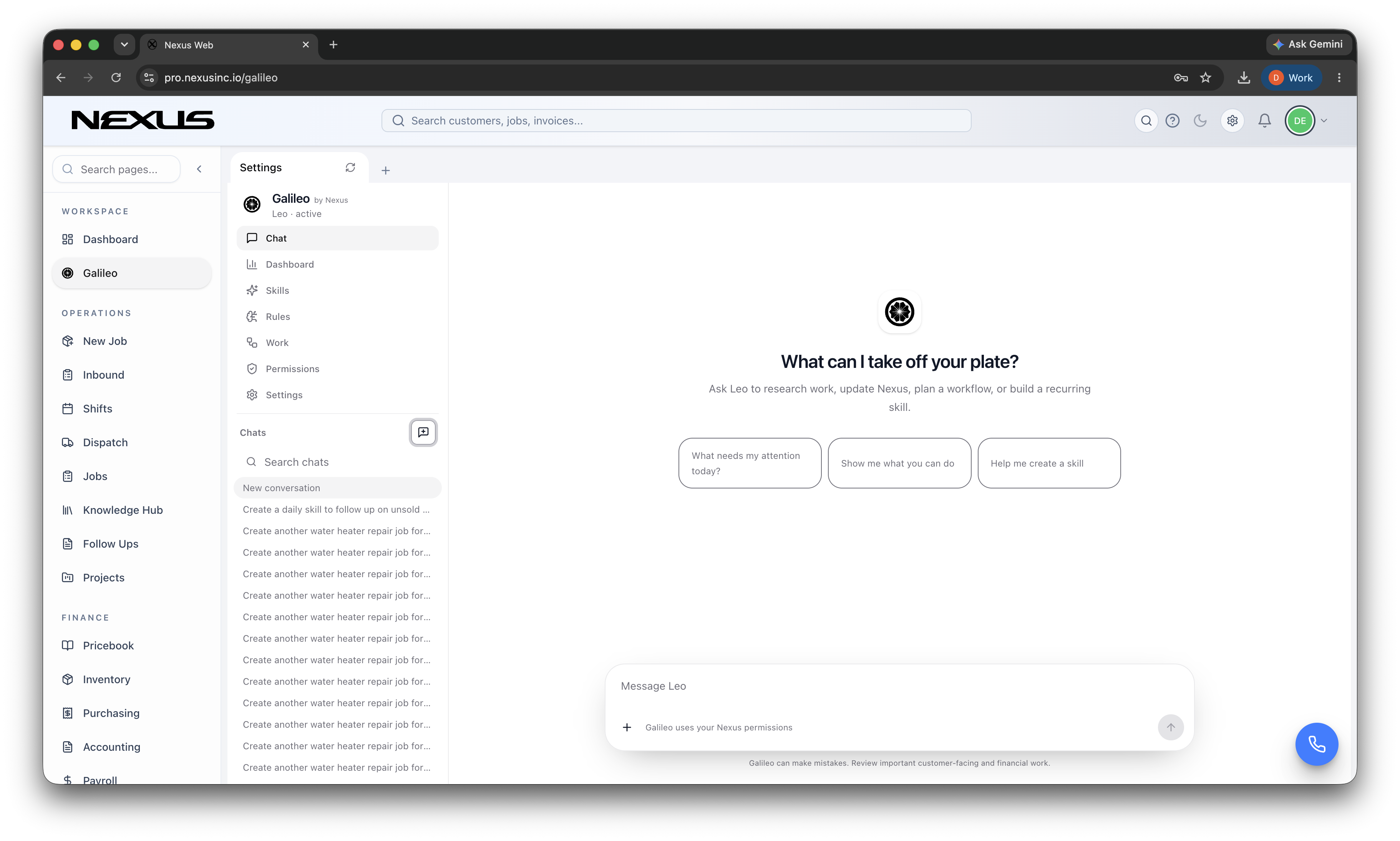 HVAC AI Employees workflow detail in Nexus for HVAC technicians and install crews