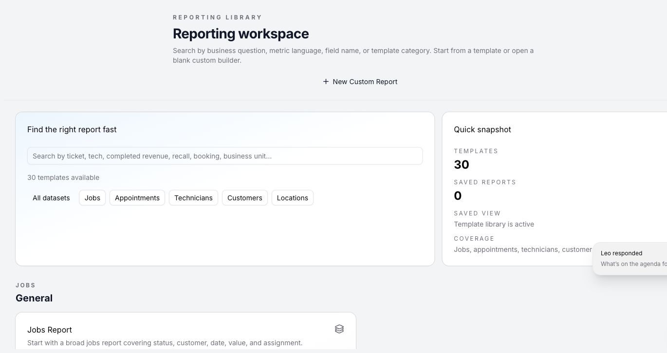 Nexus reporting library for lawn care route, revenue, and crew performance