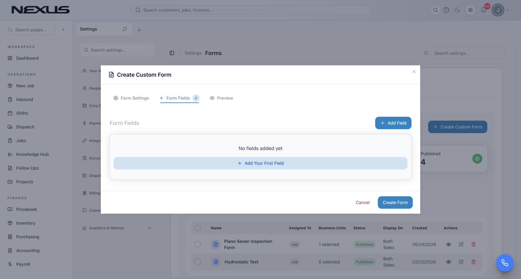 Custom Forms & Contracts product interface