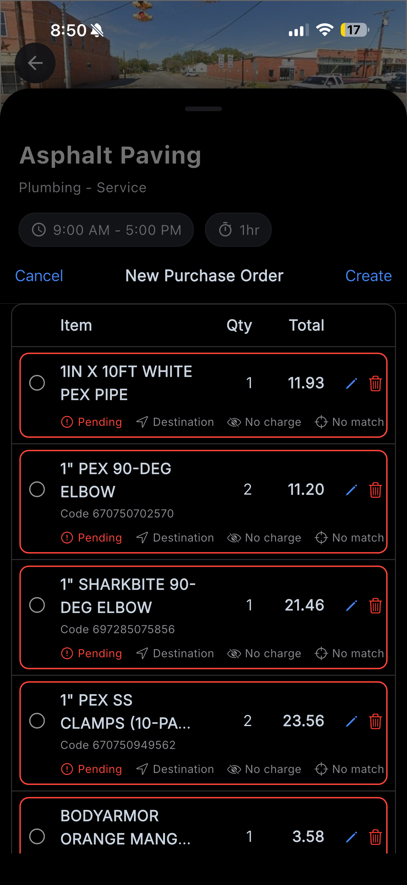 Nexus mobile purchase order created from a scanned receipt